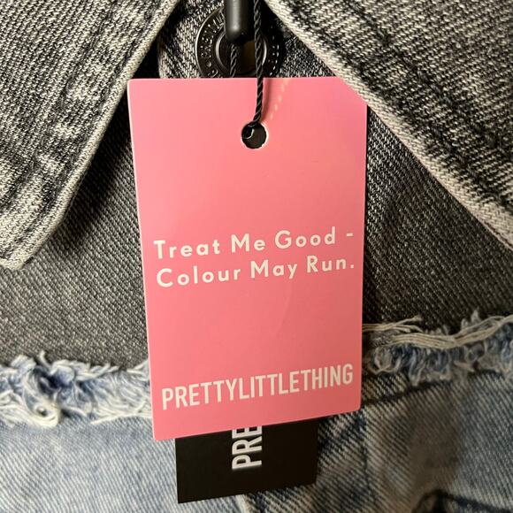 Pretty Little Thing Double Layered Denim Cropped Jacket Washed Grey Light Blue 6 - Picture 5 of 9